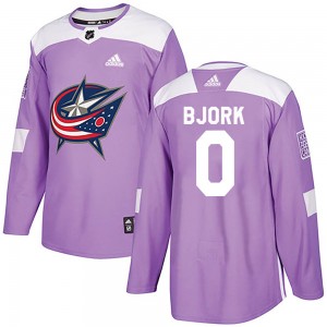 Marcus Bjork Columbus Blue Jackets Youth Adidas Authentic Purple Fights Cancer Practice Jersey