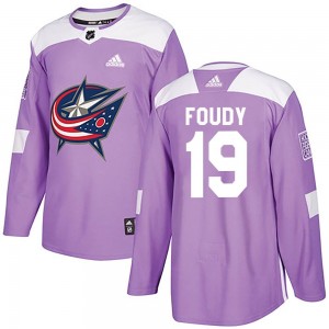 Liam Foudy Columbus Blue Jackets Youth Adidas Authentic Purple Fights Cancer Practice Jersey