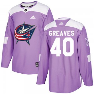 Jet Greaves Columbus Blue Jackets Youth Adidas Authentic Purple Fights Cancer Practice Jersey