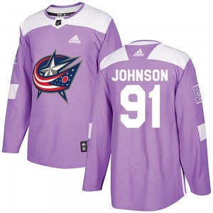 Kent Johnson Columbus Blue Jackets Youth Adidas Authentic Purple Fights Cancer Practice Jersey