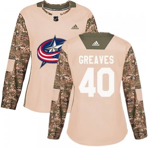 Jet Greaves Columbus Blue Jackets Women's Adidas Authentic Camo Veterans Day Practice Jersey