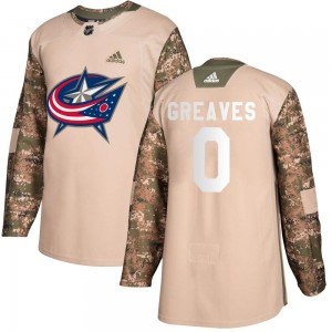 Jet Greaves Columbus Blue Jackets Men's Adidas Authentic Camo Veterans Day Practice Jersey