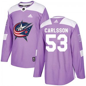 Gabriel Carlsson Columbus Blue Jackets Men's Adidas Authentic Purple Fights Cancer Practice Jersey