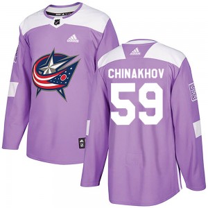 Yegor Chinakhov Columbus Blue Jackets Men's Adidas Authentic Purple Fights Cancer Practice Jersey
