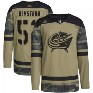 Emil Bemstrom Columbus Blue Jackets Men's Adidas Authentic Camo Military Appreciation Practice Jersey