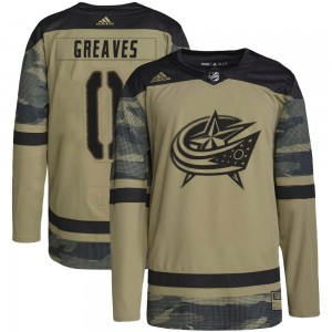 Jet Greaves Columbus Blue Jackets Men's Adidas Authentic Camo Military Appreciation Practice Jersey