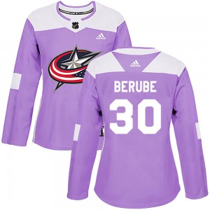 Jean-Francois Berube Columbus Blue Jackets Women's Adidas Authentic Purple Fights Cancer Practice Jersey