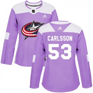Gabriel Carlsson Columbus Blue Jackets Women's Adidas Authentic Purple Fights Cancer Practice Jersey