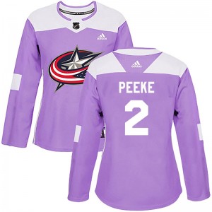 Andrew Peeke Columbus Blue Jackets Women's Adidas Authentic Purple Fights Cancer Practice Jersey