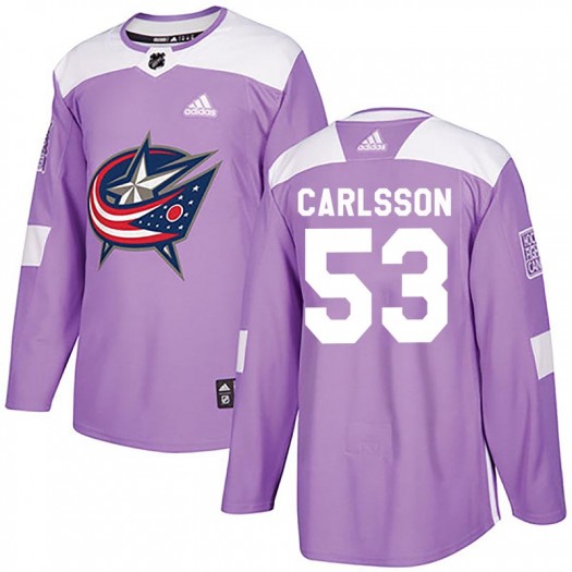 Gabriel Carlsson Columbus Blue Jackets Youth Adidas Authentic Purple Fights Cancer Practice Jersey