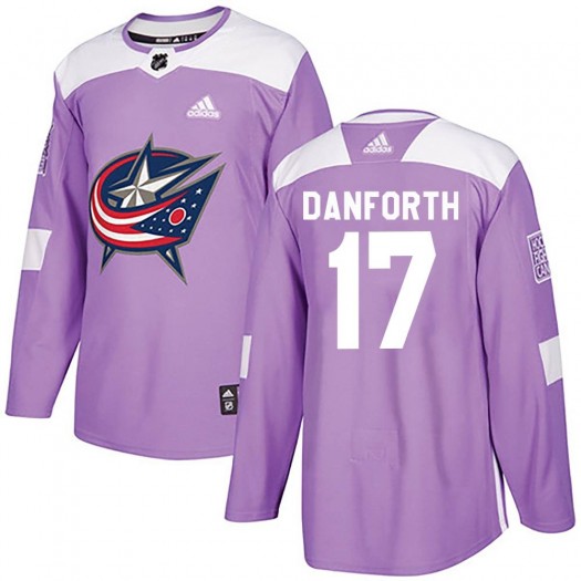 Justin Danforth Columbus Blue Jackets Youth Adidas Authentic Purple Fights Cancer Practice Jersey
