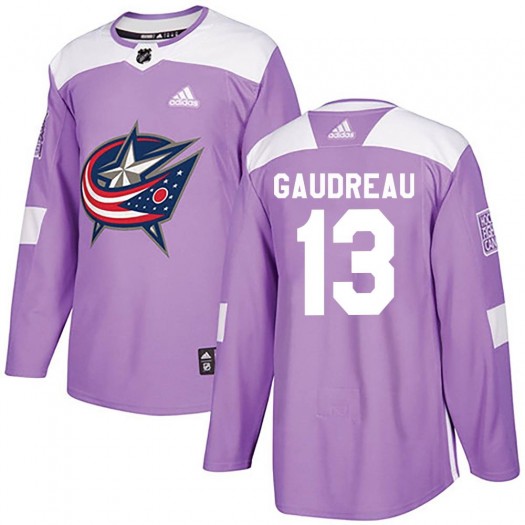 Johnny Gaudreau Columbus Blue Jackets Youth Adidas Authentic Purple Fights Cancer Practice Jersey