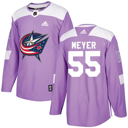 Carson Meyer Columbus Blue Jackets Youth Adidas Authentic Purple Fights Cancer Practice Jersey