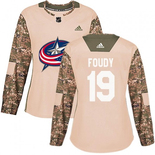 Liam Foudy Columbus Blue Jackets Women's Adidas Authentic Camo Veterans Day Practice Jersey