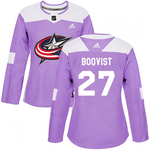 Adam Boqvist Columbus Blue Jackets Women's Adidas Authentic Purple Fights Cancer Practice Jersey