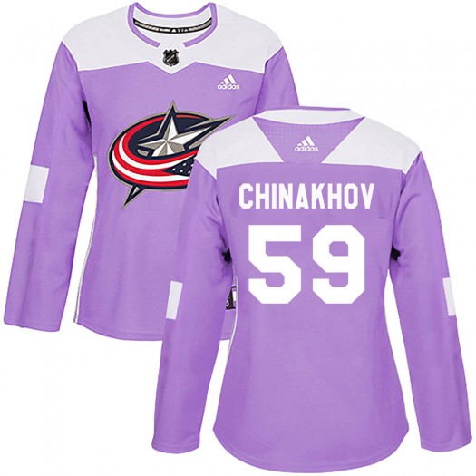 Yegor Chinakhov Columbus Blue Jackets Women's Adidas Authentic Purple Fights Cancer Practice Jersey