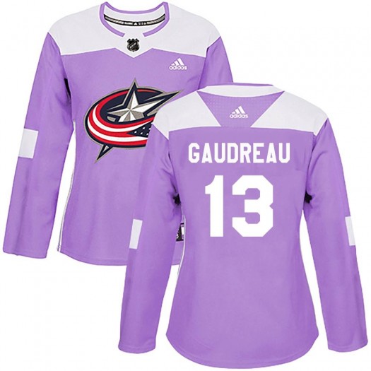 Johnny Gaudreau Columbus Blue Jackets Women's Adidas Authentic Purple Fights Cancer Practice Jersey