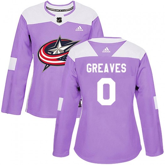 Jet Greaves Columbus Blue Jackets Women's Adidas Authentic Purple Fights Cancer Practice Jersey