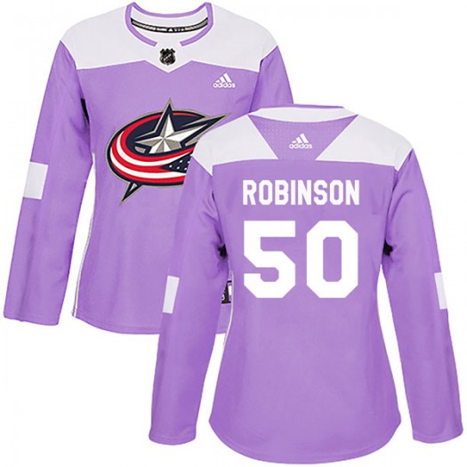 Eric Robinson Columbus Blue Jackets Women's Adidas Authentic Purple Fights Cancer Practice Jersey
