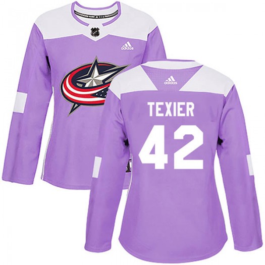 Alexandre Texier Columbus Blue Jackets Women's Adidas Authentic Purple Fights Cancer Practice Jersey