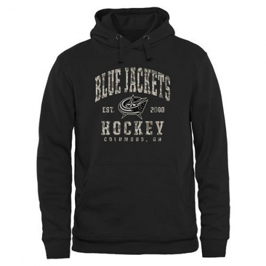 Columbus Blue Jackets Men's Black Camo Stack Pullover Hoodie